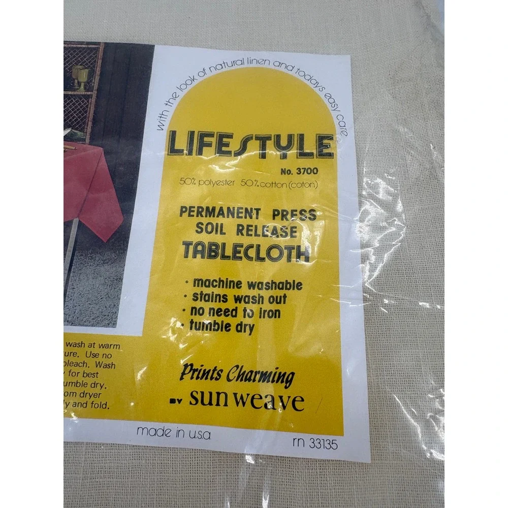 Sunweave Tablecloth 60x86 Lifestyle No. 3700 Tan Permanent Press Soil Release